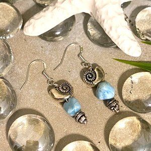 3/$25 Larimar & Nautilus Seashell Earrings Beachy Boho Coastal